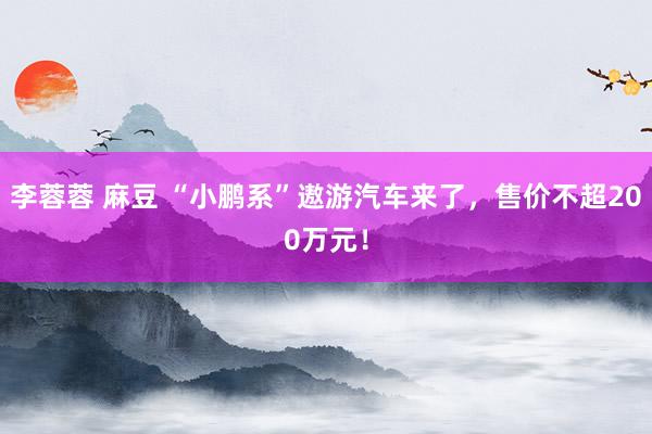 李蓉蓉 麻豆 “小鹏系”遨游汽车来了，售价不超200万元！