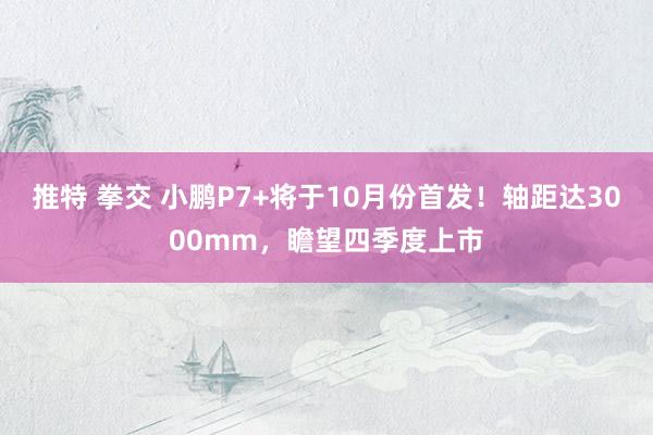 推特 拳交 小鹏P7+将于10月份首发！轴距达3000mm，瞻望四季度上市