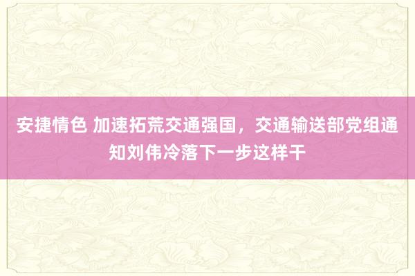 安捷情色 加速拓荒交通强国，交通输送部党组通知刘伟冷落下一步这样干