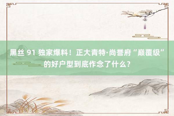 黑丝 91 独家爆料！正大青特·尚誉府“巅覆级”的好户型到底作念了什么？