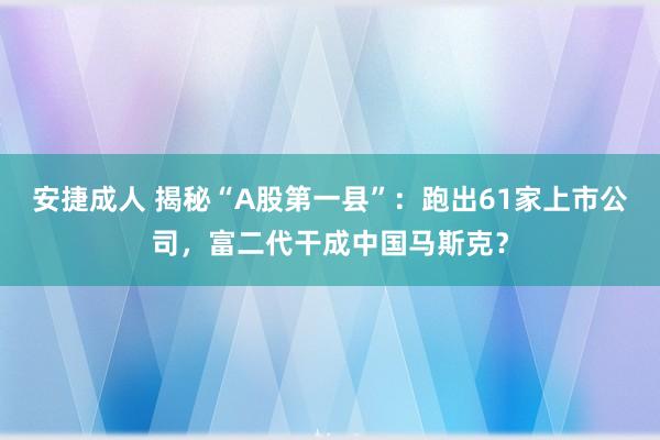 安捷成人 揭秘“A股第一县”：跑出61家上市公司，富二代干成中国马斯克？